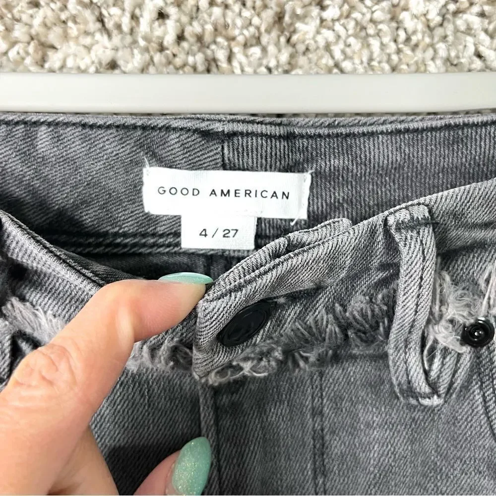 Good American Jeans Women's 4/27 Charcoal Black-Gray Skinny Raw Hem
